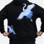 Dos du hoodie OSAR noir, double broderie grues impériales